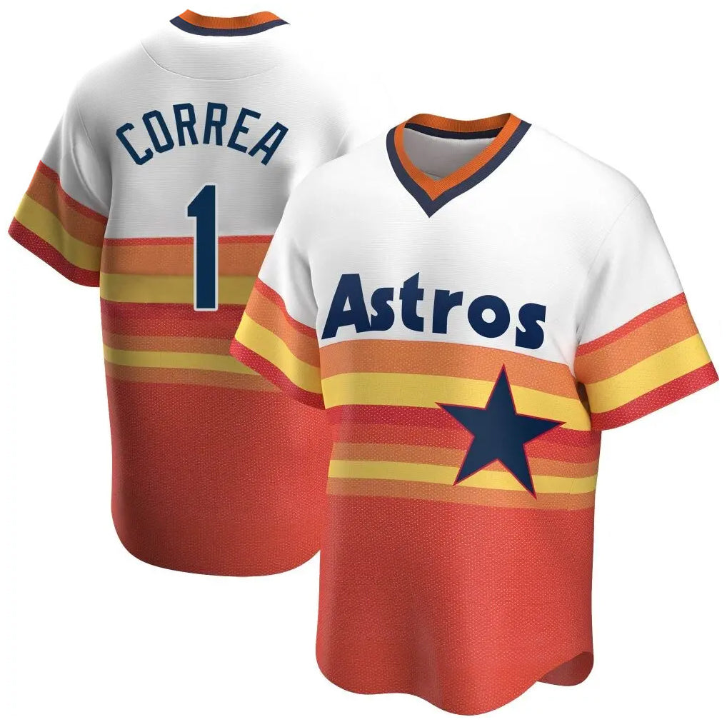 Choea H.Astros #1 Carlos Correa Player Rainbow Cooperstown Collection T-shirt Stitched Jerseys