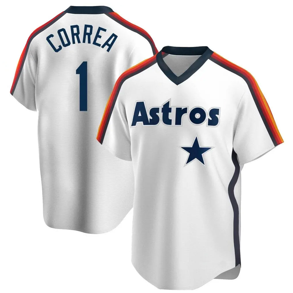 Choea H.Astros #1 Carlos Correa Player White Cooperstown Collection T-shirt Stitched Jerseys