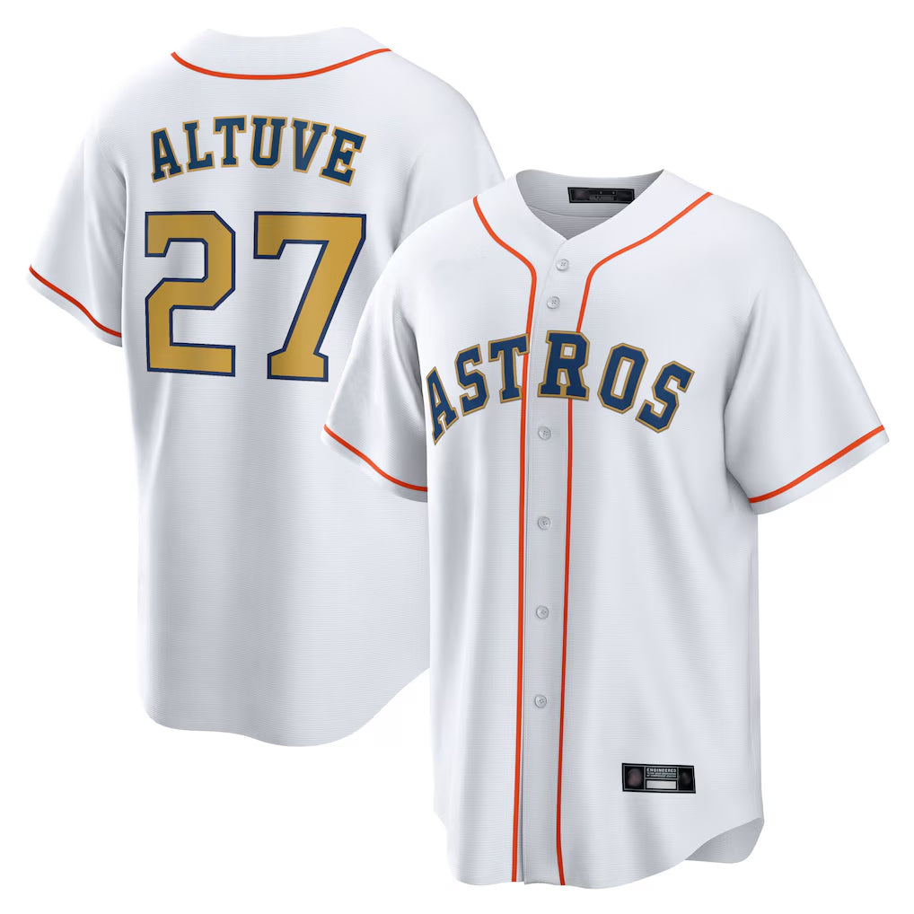 Choea H.Astros #27 Jose Altuve Player White Gold Collection Game Home Stitched Jerseys