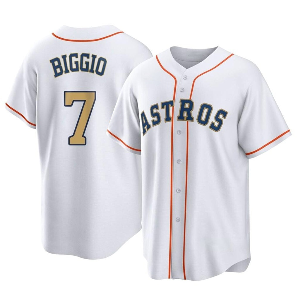 Choea H.Astros #7 Craig Biggio Player Gold Collection Game Home Stitched Jerseys
