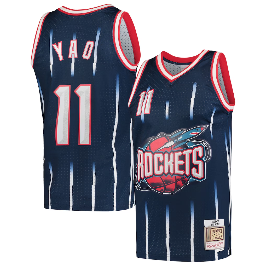 Choea H.Rockets #11 Yao Ming Mitchell & Ness Navy 2002-2003 Hardwood Classics Swingman Stitched Jerseys