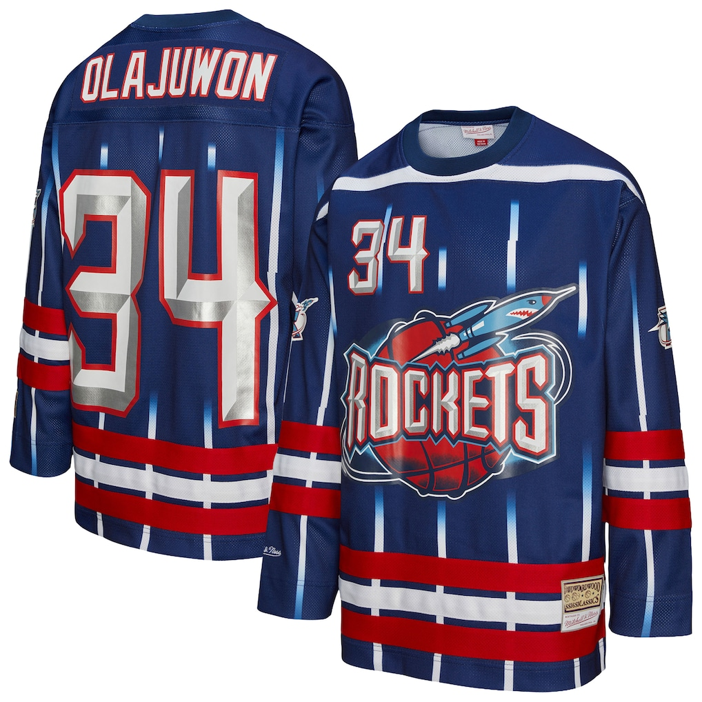 Choea H.Rockets #34 Hakeem Olajuwon Mitchell & Ness Navy Maxxed Out Fashion Hockey Stitched Jerseys