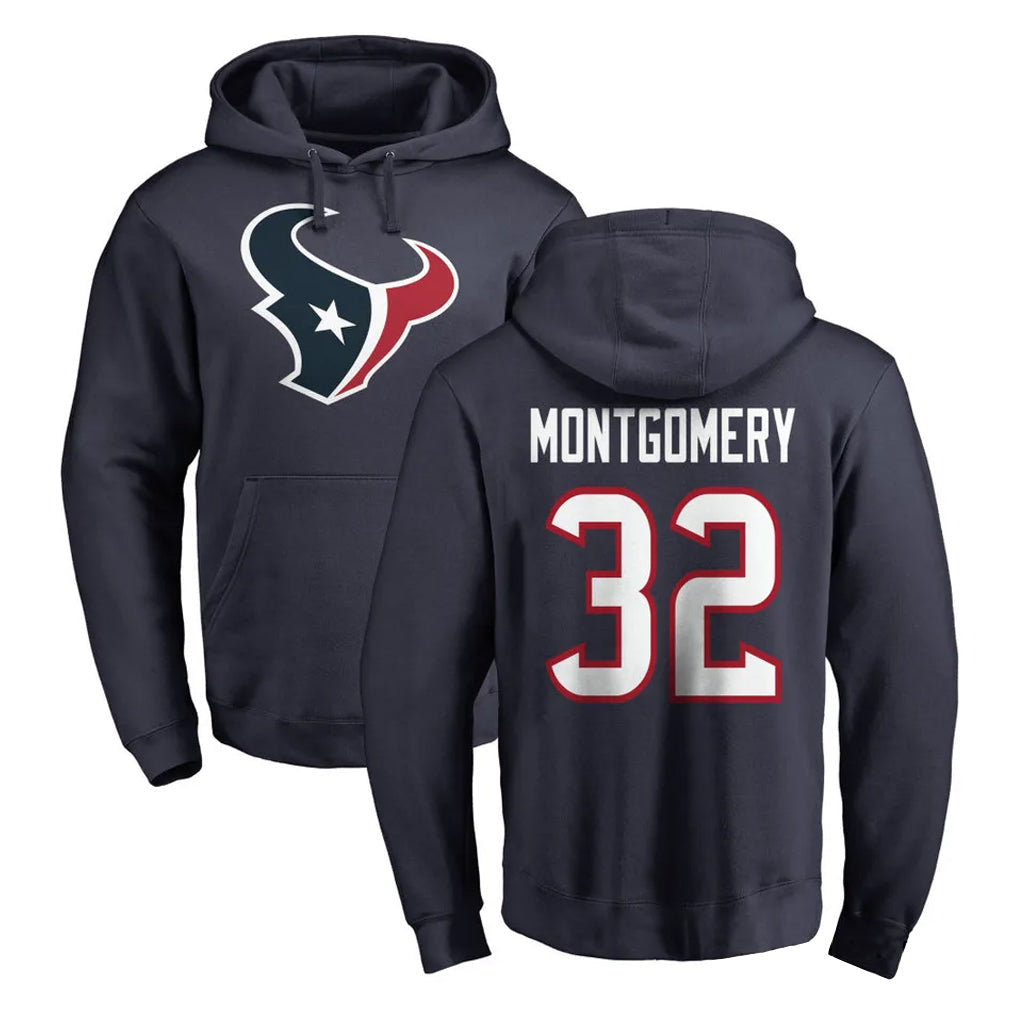 Choea H.Texans #32 David Montgomery Player Navy Pro Line Pullover Hoodie Limited Game Stitched Jerseys