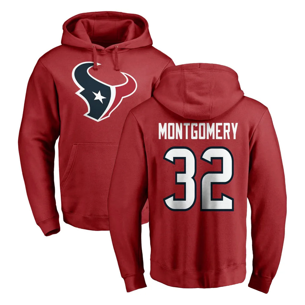 Choea H.Texans #32 David Montgomery Player Red Pro Line Pullover Hoodie Limited Game Stitched Jerseys