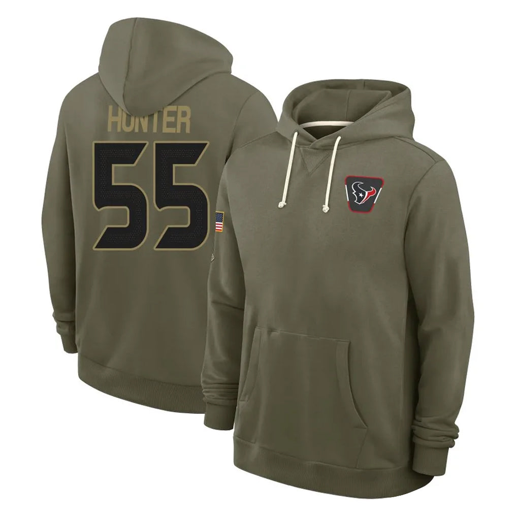 Choea H.Texans #55 Danielle Hunter Player Olive Salute to Service Pullover Hoodies Limited Stitched Jerseys