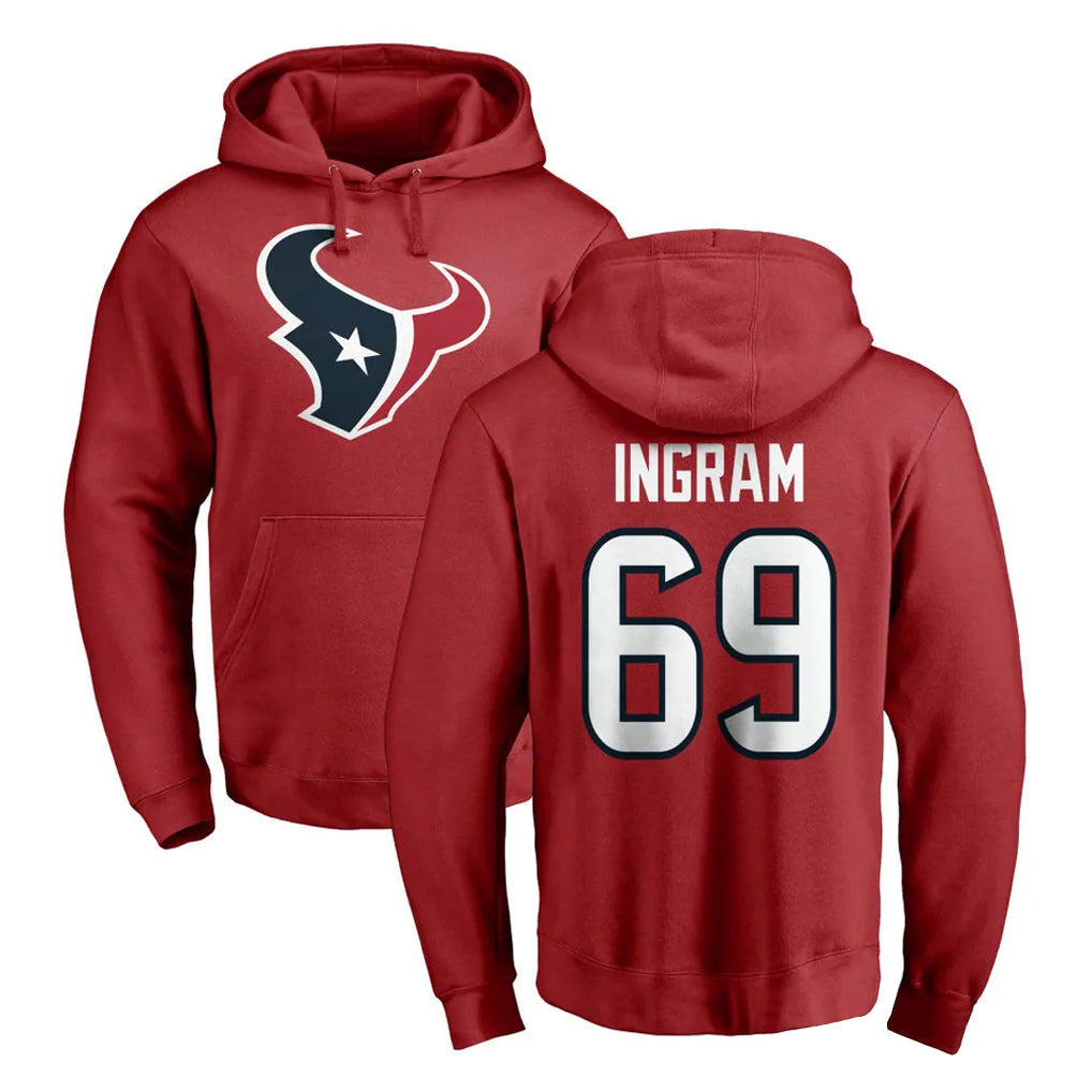 Choea H.Texans #69 Ed Ingram Player Red Pro Line Pullover Hoodie Limited Game Stitched Jerseys