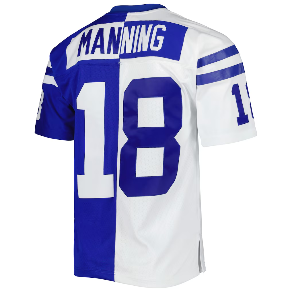Choea IN.Colts #18 Peyton Manning Mitchell & Ness Royal White 1998 Split Legacy Replica Stitched Puhic Jersey