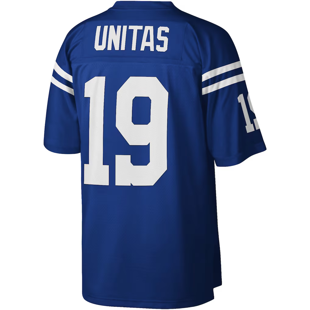 Choea IN.Colts #19 Johnny Unitas Mitchell & Ness Royal Legacy Replica Stitched Puhic Jersey