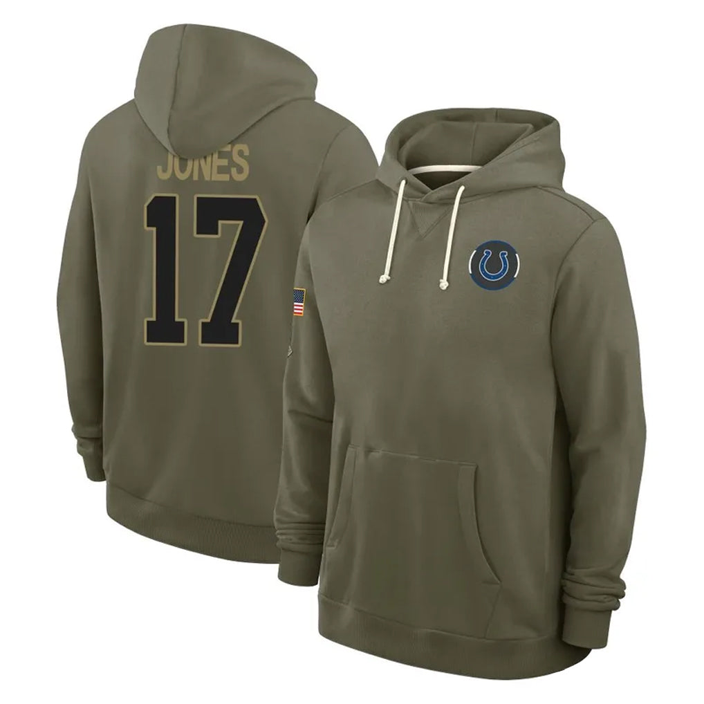Choea IN.Colts #17 Daniel Jones Player Olive Salute to Service Pullover Hoodies Limited Stitched Jerseys