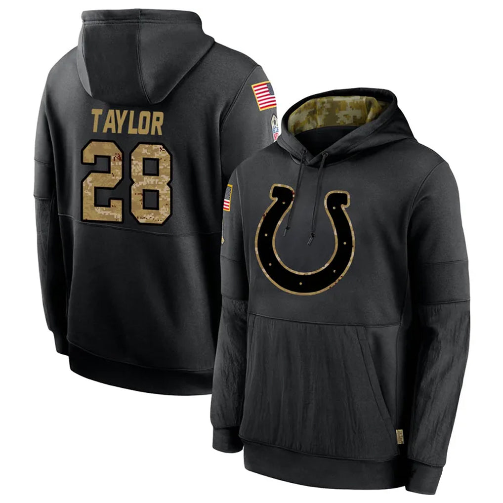 Choea IN.Colts #28 Jonathan Taylor Player Black Salute To Service Hoodies Stitched Jerseys