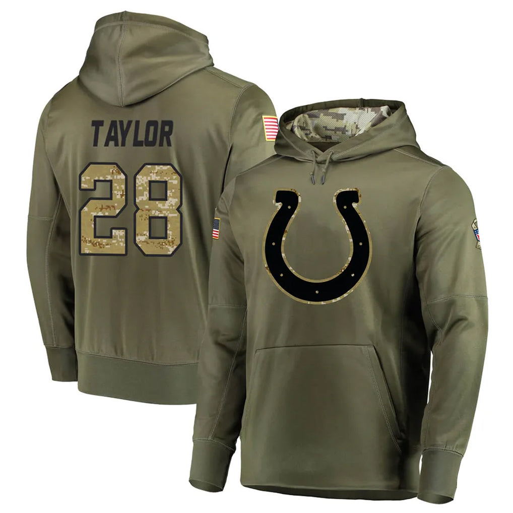 Choea IN.Colts #28 Jonathan Taylor Player Olive Salute To Service Hoodies Stitched Jerseys