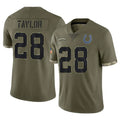 Choea IN.Colts #28 Jonathan Taylor Player Olive Salute To Service Limited Stitched Jerseys