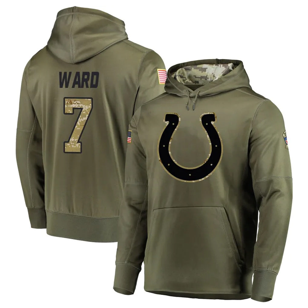 Choea IN.Colts #7 Charvarius Ward Sr. Player Olive Salute to Service Pullover Hoodies Home Game Stitched Jerseys