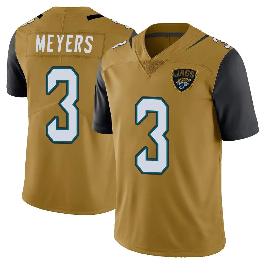 Choea J.Jaguars #3 Jakobi Meyers Player Gold Vapor Limited Home Game Stitched Jerseys