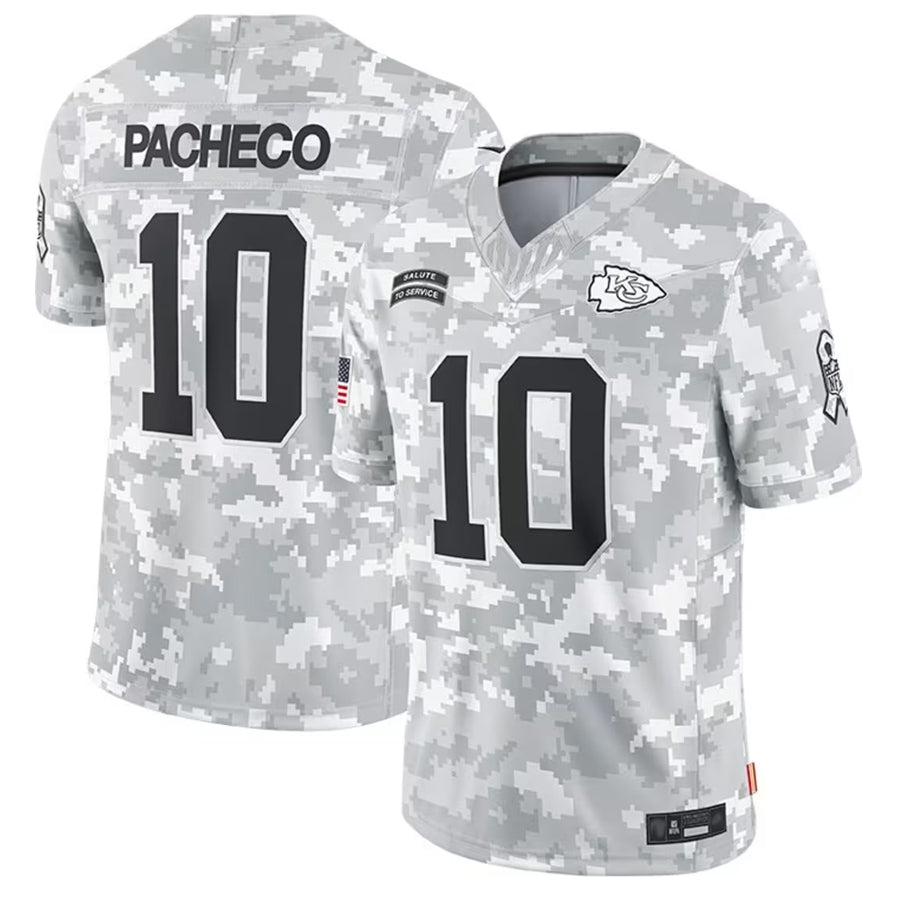 Choea KC.Chiefs #10 Isiah Pacheco Player Arctic Camo Salute to Service Limited Stitched Jerseys