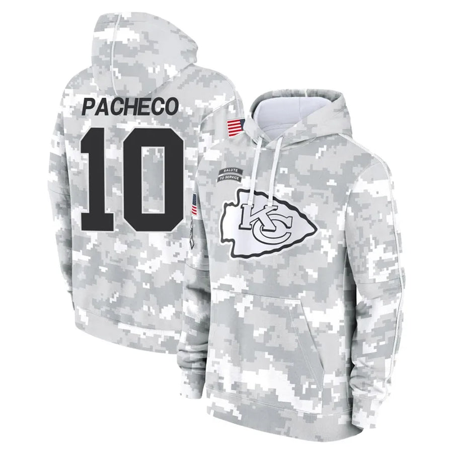 Choea KC.Chiefs #10 Isiah Pacheco Player Salute to Service Hoodies Stitched Jerseys