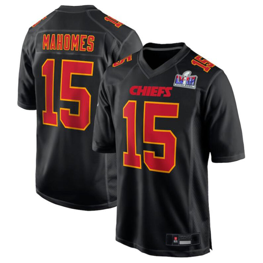 Choea KC.Chiefs #15 Patrick Mahomes Black Super Bowl LVIII Carbon Fashion Game Player Jersey American Stitched Jerseys