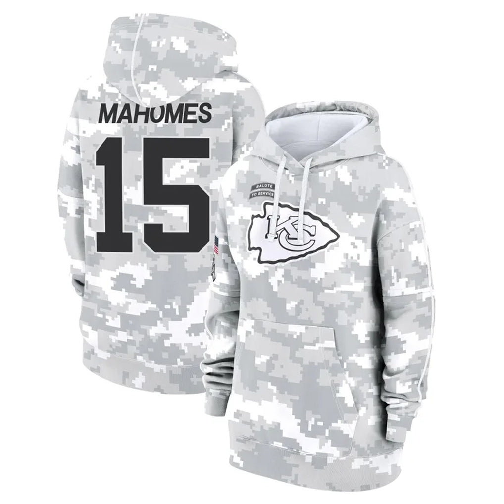 Choea KC.Chiefs #15 Patrick Mahomes Player Arctic Camo Salute to Service Hoodies Stitched Jerseys