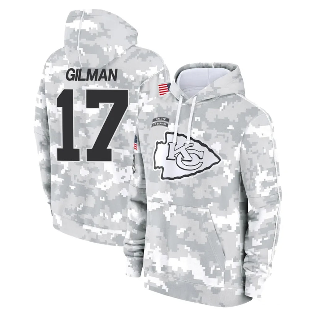 Choea KC.Chiefs #17 Alohi Gilman Player Arctic Camo Salute to Service Hoodies Limited Game Stitched Jerseys