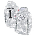 Choea KC.Chiefs #1 Xavier Worthy Player Arctic Camo Salute to Service Hoodies Stitched Jerseys