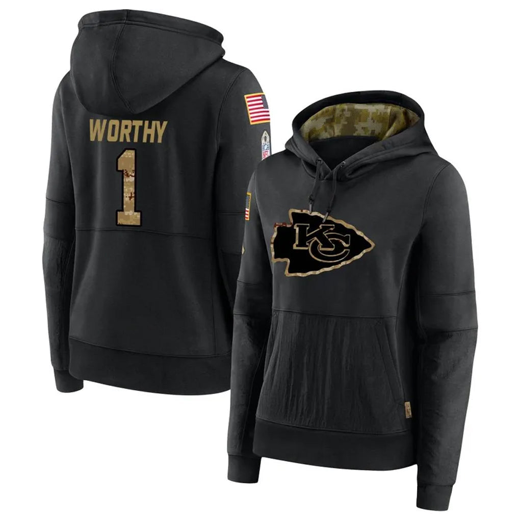 Choea KC.Chiefs #1 Xavier Worthy Player Black Salute to Service Hoodies Stitched Jerseys