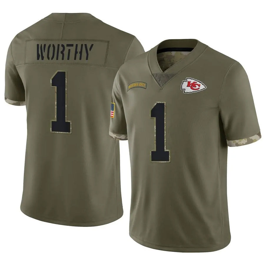 Choea KC.Chiefs #1 Xavier Worthy Player Olive Salute To Service Stitched Jerseys