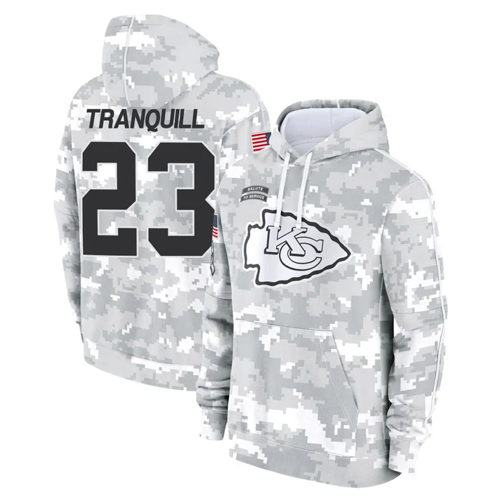 Choea KC.Chiefs #23 Drue Tranquill Player Arctic Camo Salute to Service Hoodies Limited Game Stitched Jerseys
