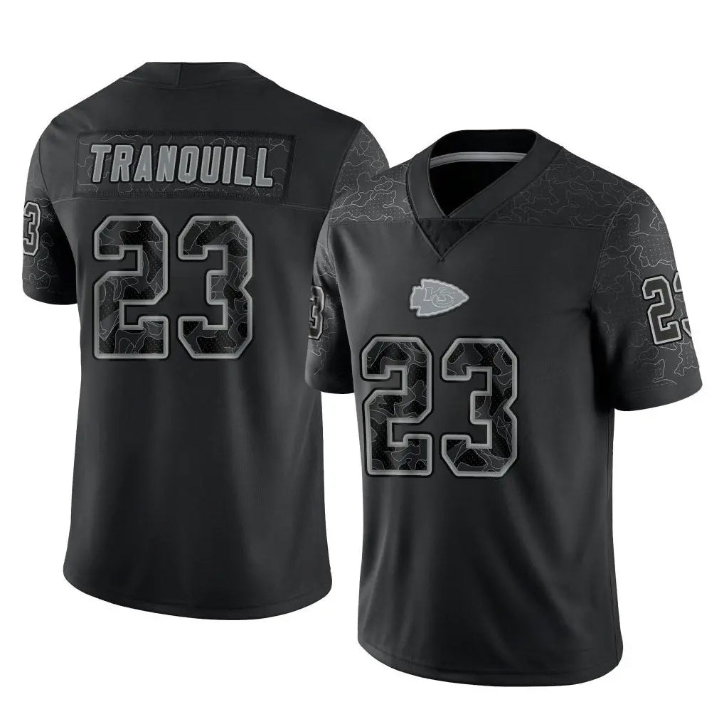 Choea KC.Chiefs #23 Drue Tranquill Player Black Limited Reflective Game Stitched Jerseys