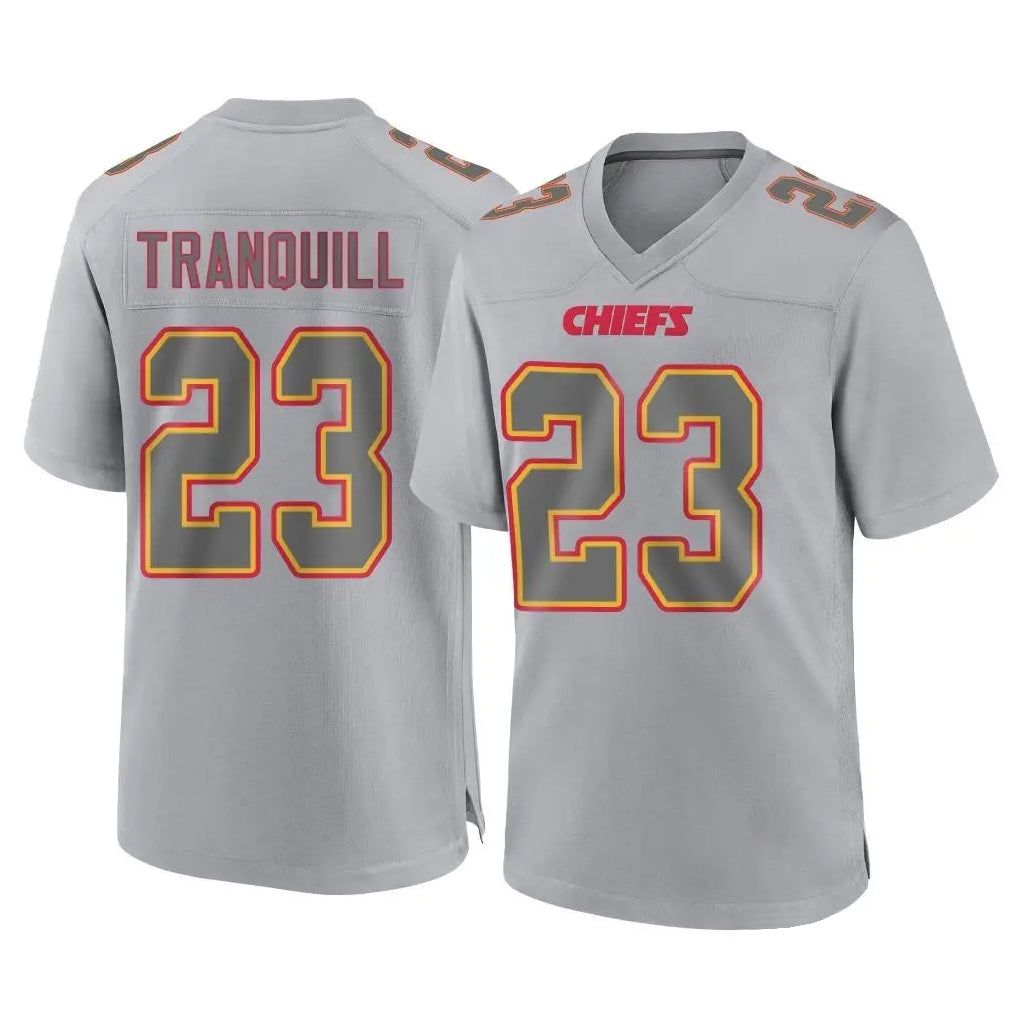 Choea KC.Chiefs #23 Drue Tranquill Player Gray Atmosphere Fashion Game Stitched Jerseys