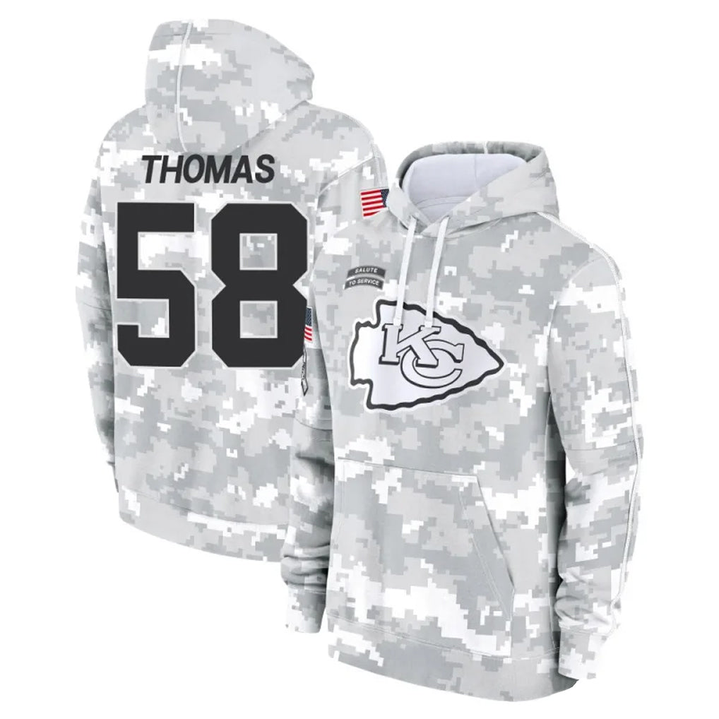 Choea KC.Chiefs #58 Derrick Thomas Player Arctic Camo Salute to Service Hoodies Stitched Jerseys