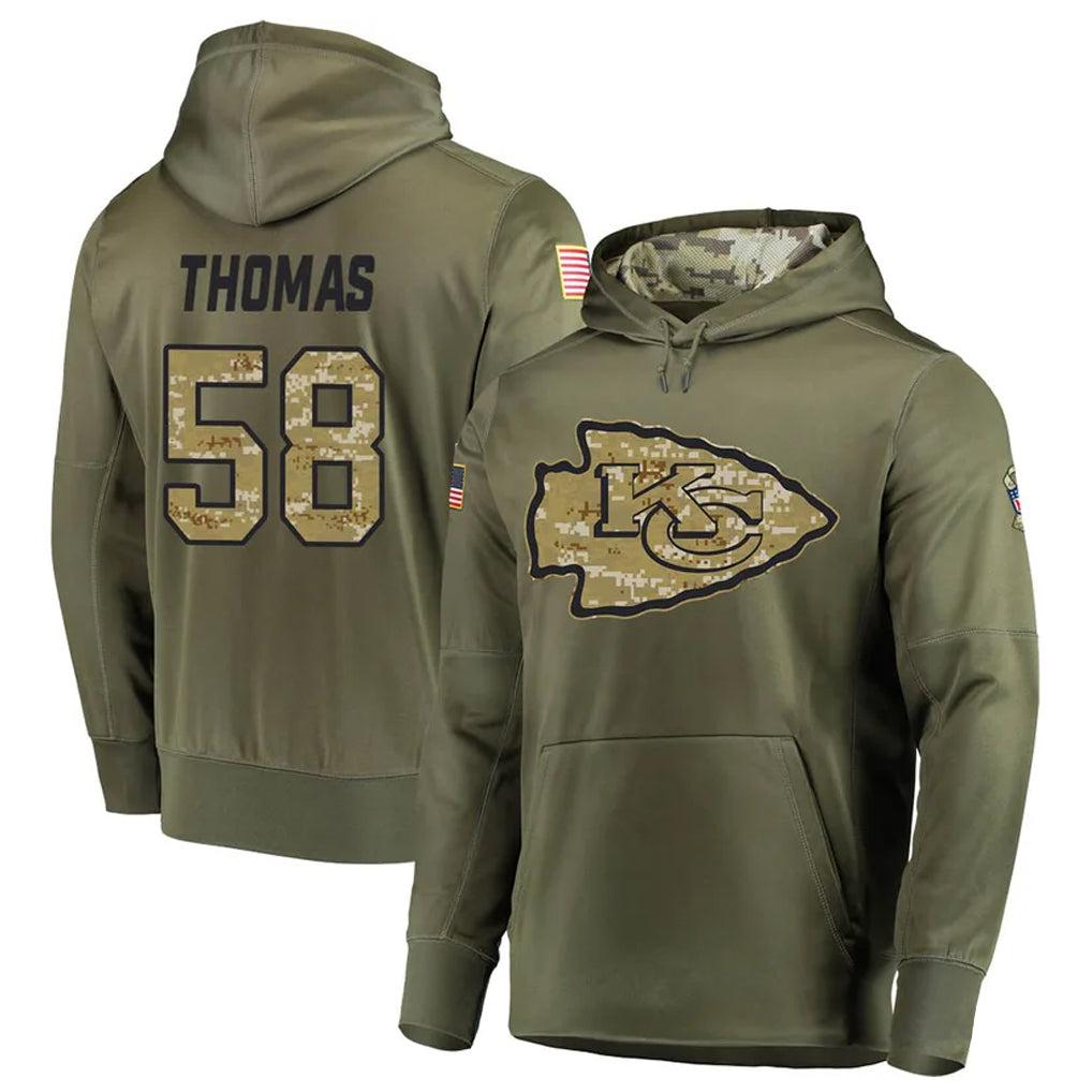 Choea KC.Chiefs #58 Derrick Thomas Player Salute to Service Limited Olive Hoodies Stitched Jerseys