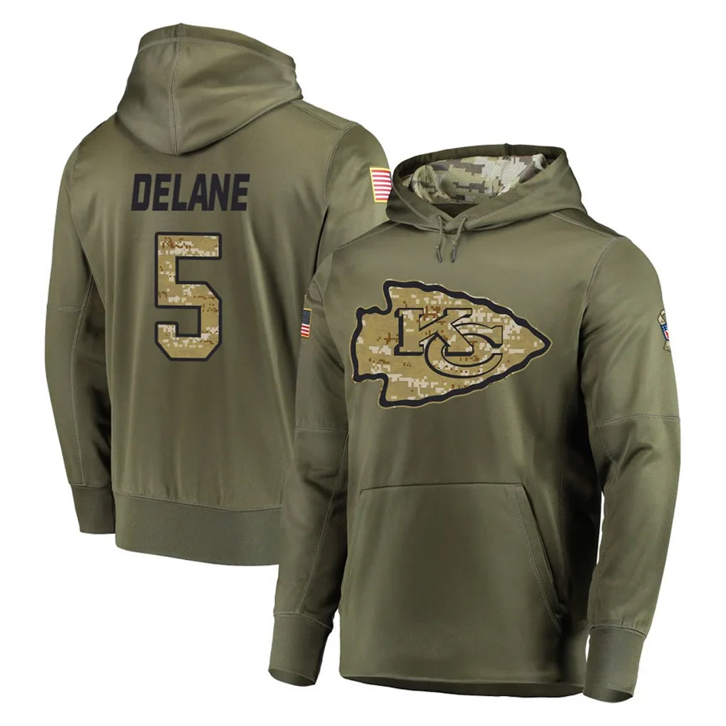 Choea KC.Chiefs #5 Mansoor Delane Player Olive Salute to Service Pullover Hoodies Home Game Stitched Jerseys
