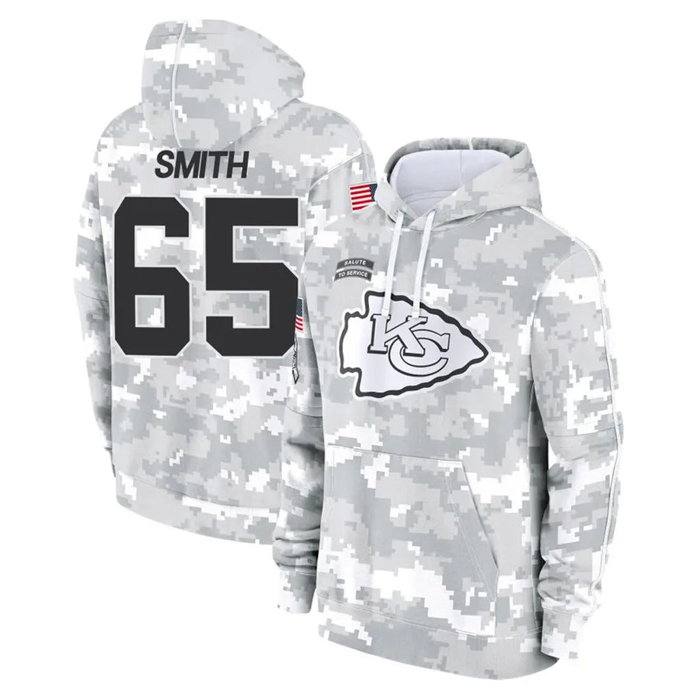 Choea KC.Chiefs #65 Trey Smith Player Arctic Camo Salute to Service Hoodies Limited Game Stitched Jerseys