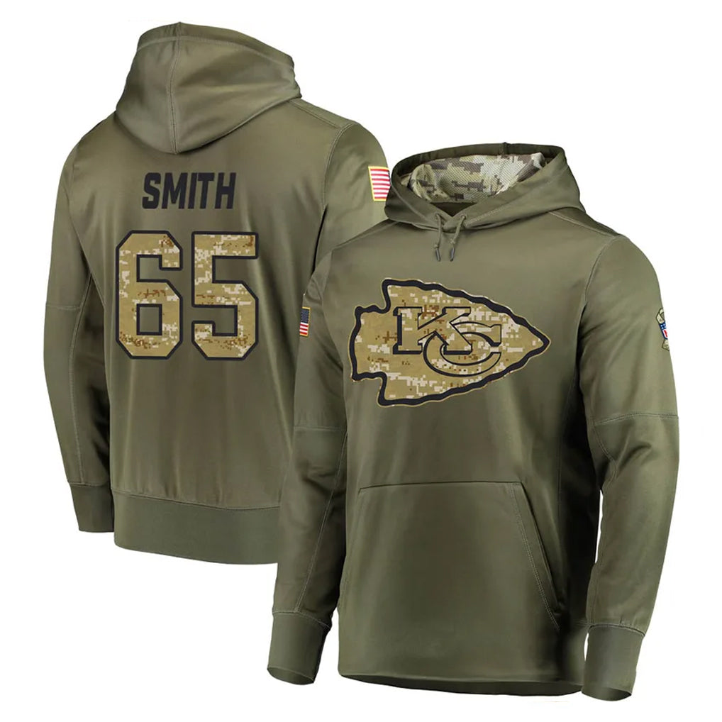 Choea KC.Chiefs #65 Trey Smith Player Olive Salute to Service Pullover Hoodies Home Game Stitched Jerseys
