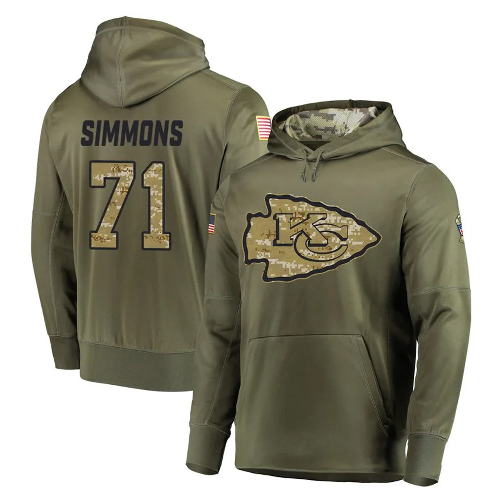 Choea KC.Chiefs #71 Josh Simmons Player Olive Salute to Service Pullover Hoodies Home Game Stitched Jerseys