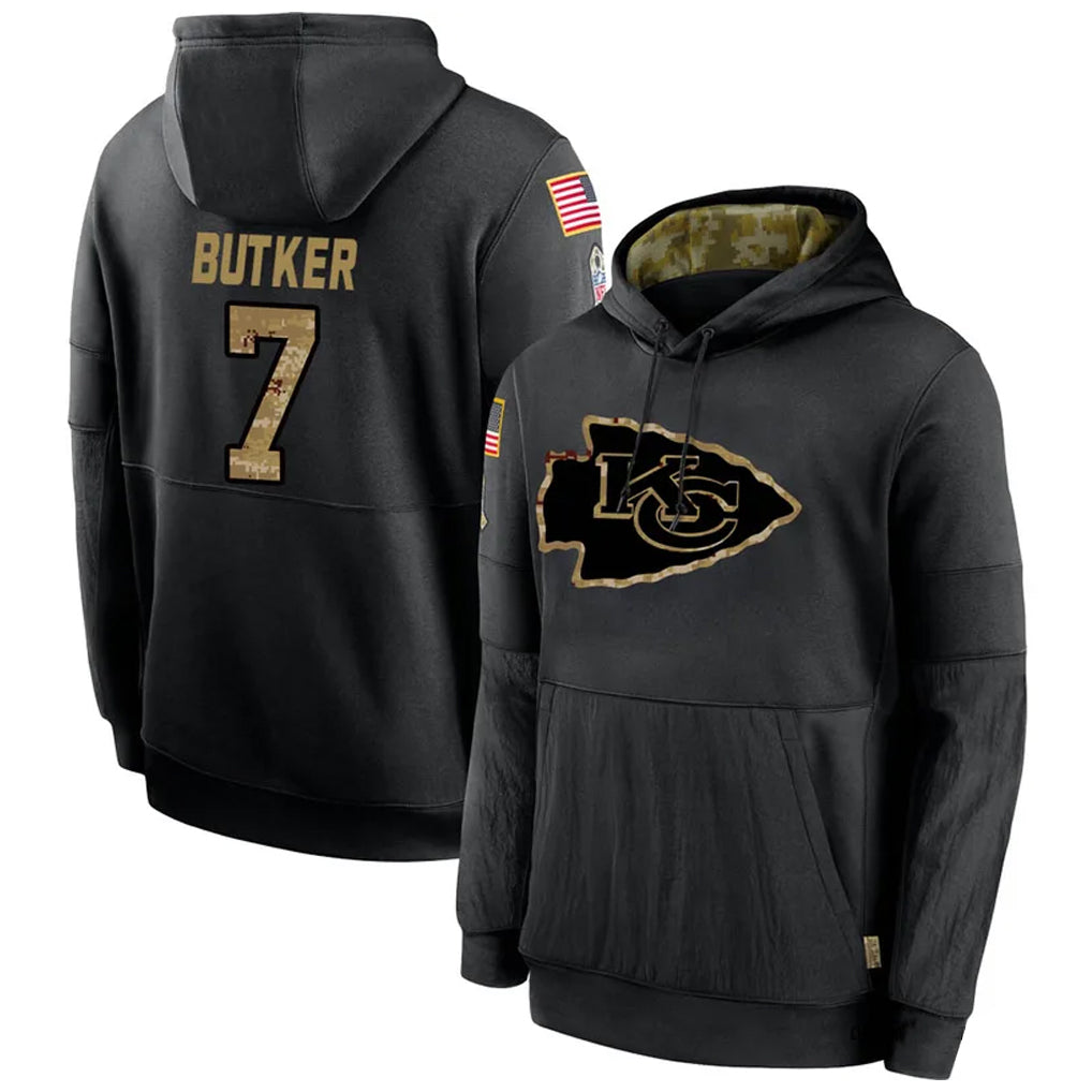 Choea KC.Chiefs #7 Harrison Butker Player Black Salute to Service Hoodies Stitched Jerseys