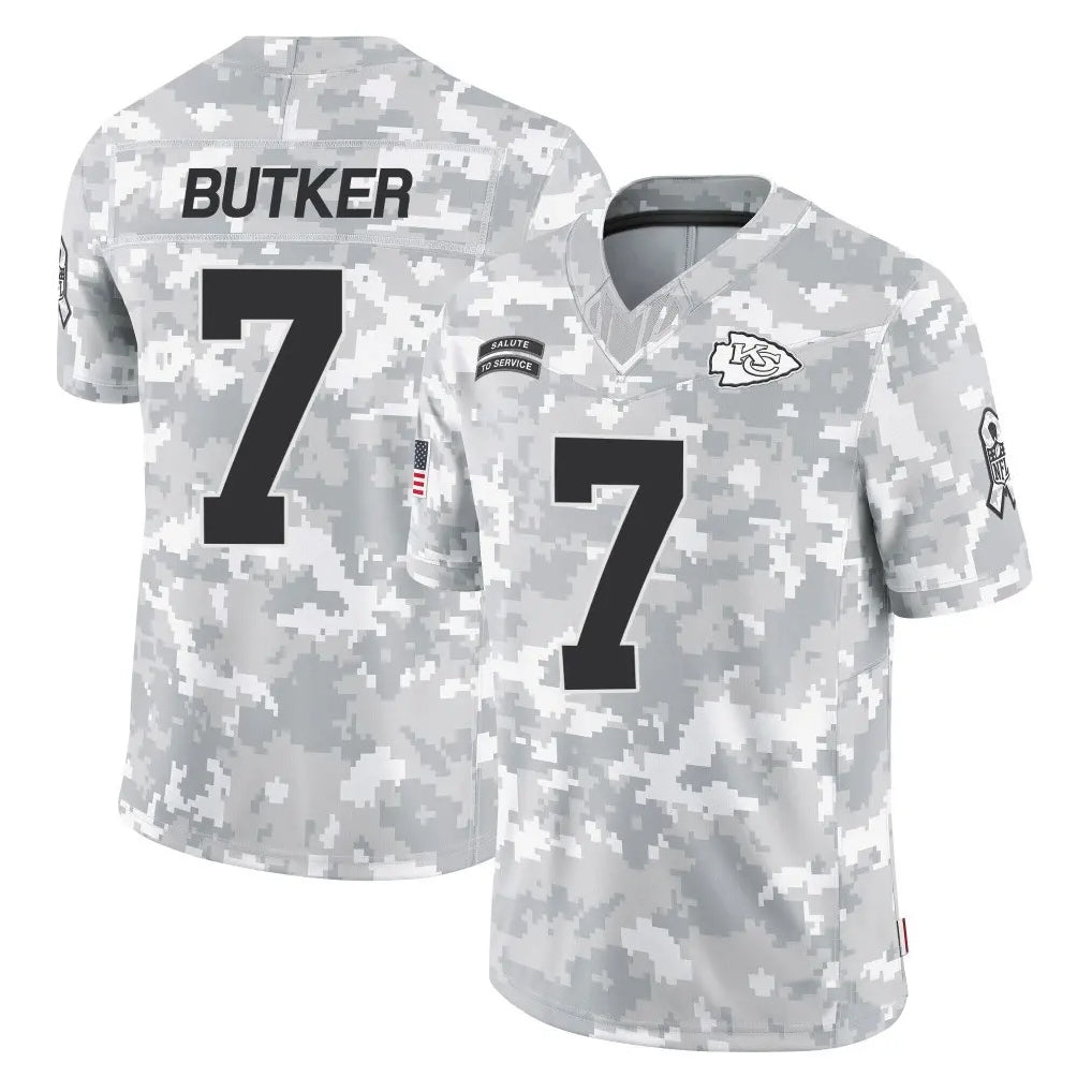 Choea KC.Chiefs #7 Harrison Butker Player Limited Arctic Camo Salute to Service Stitched Jerseys