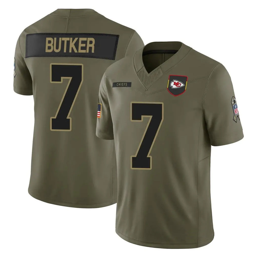 Choea KC.Chiefs #7 Harrison Butker Player Olive Salute to Service Limited Stitched Jerseys