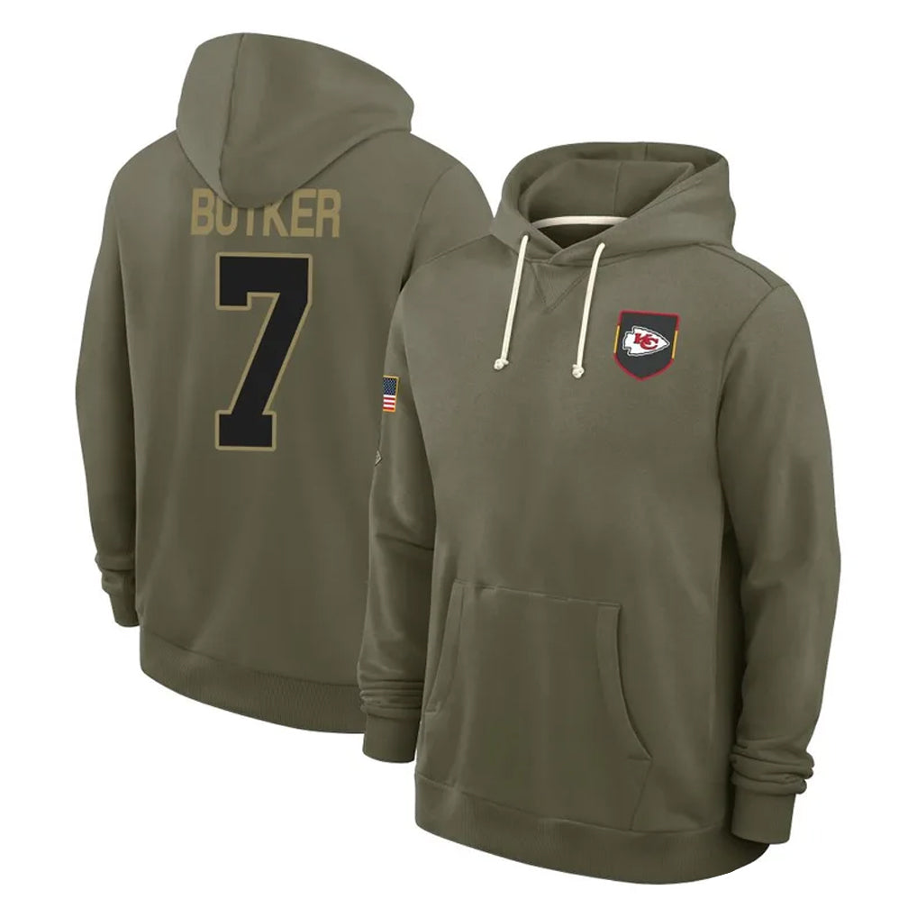 Choea KC.Chiefs #7 Harrison Butker Player Olive Salute to Service Pullover Hoodies Limited Stitched Jerseys