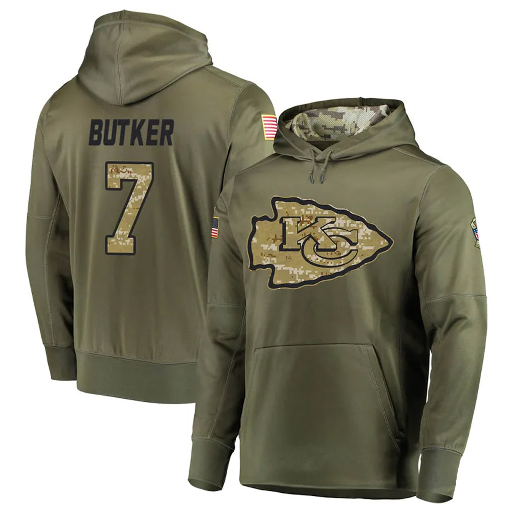Choea KC.Chiefs #7 Harrison Butker Player Salute to Service Limited Olive Hoodies Stitched Jerseys
