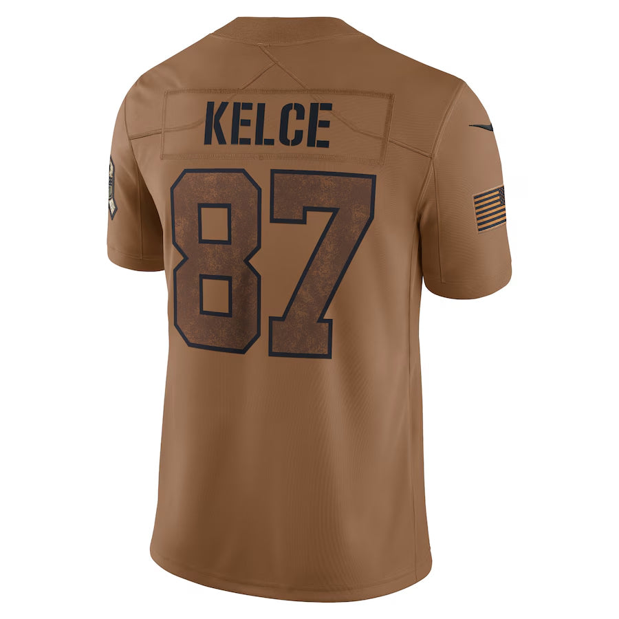 Choea KC.Chiefs #87 Travis Kelce Player Brown Salute To Service Limited Stitched Jerseys