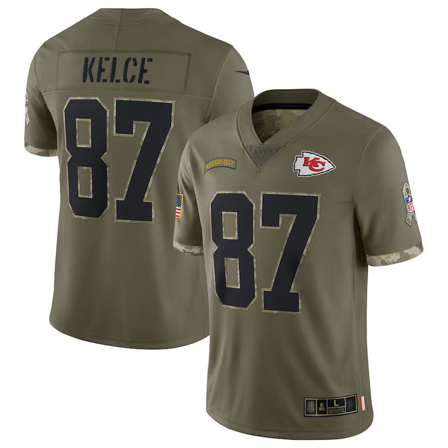 Choea KC.Chiefs #87 Travis Kelce Player Olive Salute To Service Stitched Jerseys