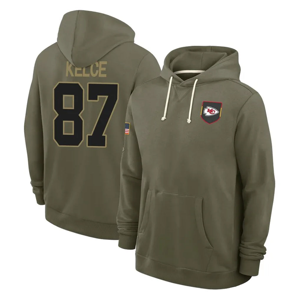 Choea KC.Chiefs #87 Travis Kelce Player Olive Salute to Service Hoodies Stitched Jerseys