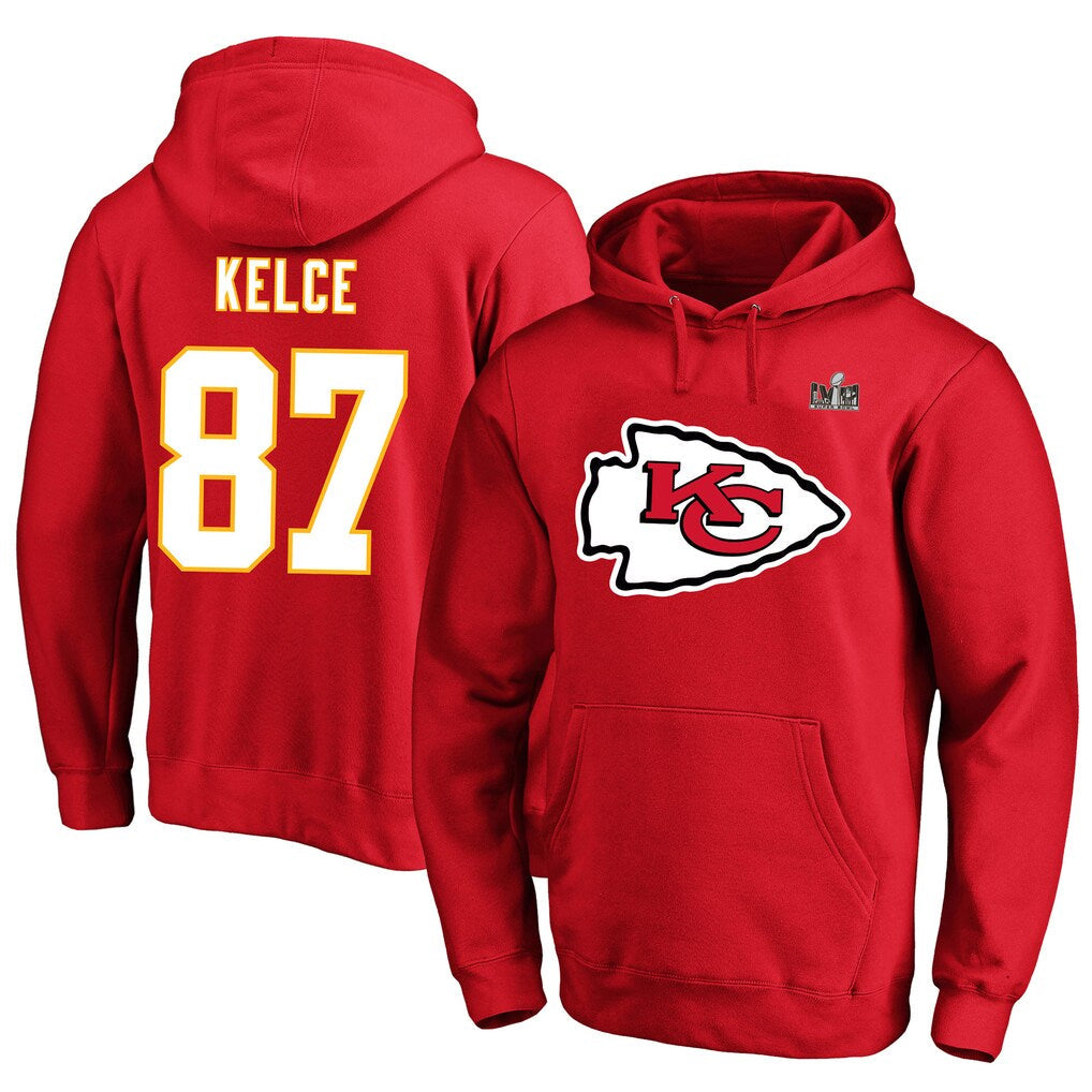 Choea KC.Chiefs #87 Travis Kelce Player Red Pullover Hoodies Stitched Jerseys