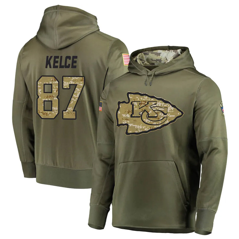 Choea KC.Chiefs #87 Travis Kelce Player Salute to Service Limited Olive Hoodies Stitched Jerseys