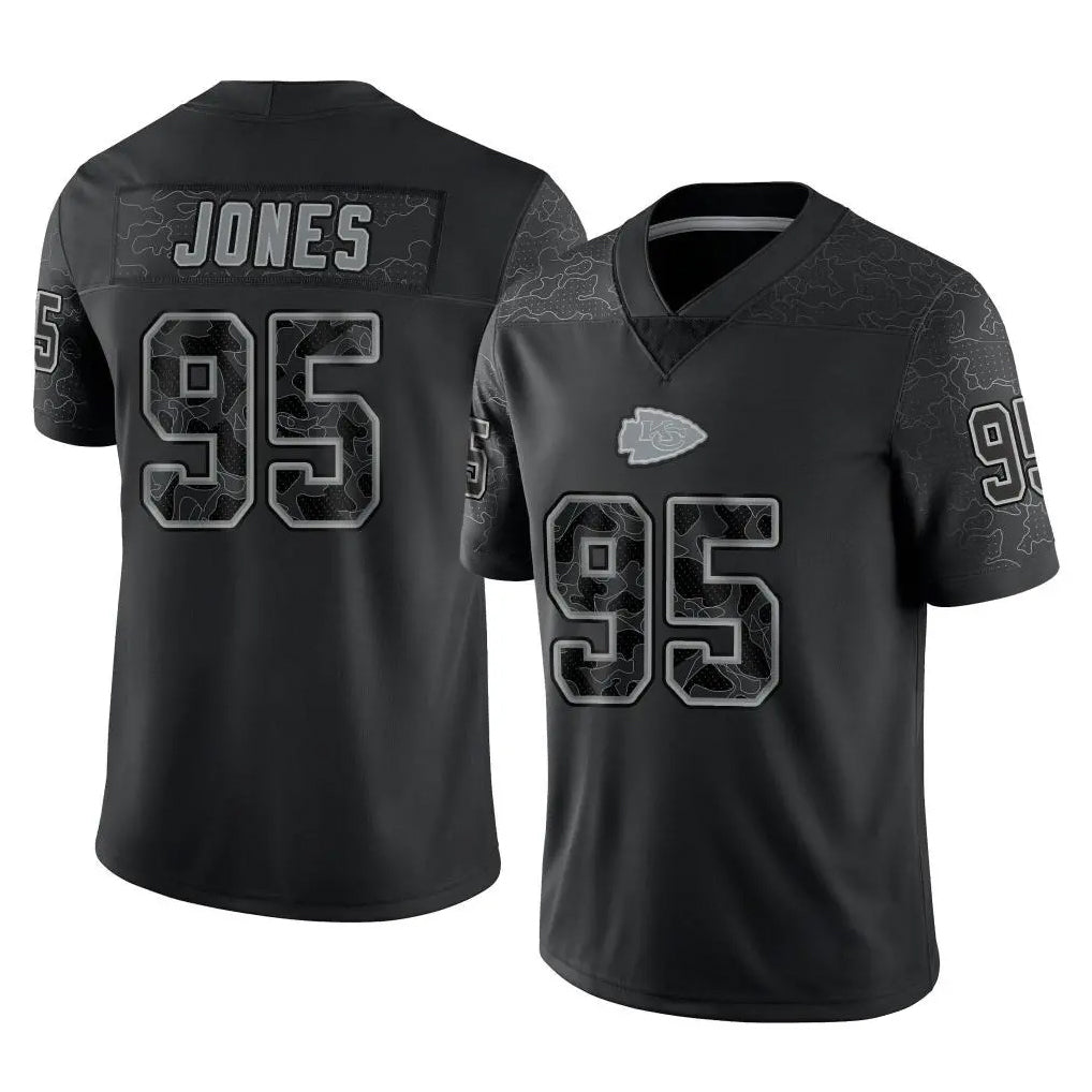 Choea KC.Chiefs #95 Chris Jones Player Black Limited Reflective Game Stitched Jerseys