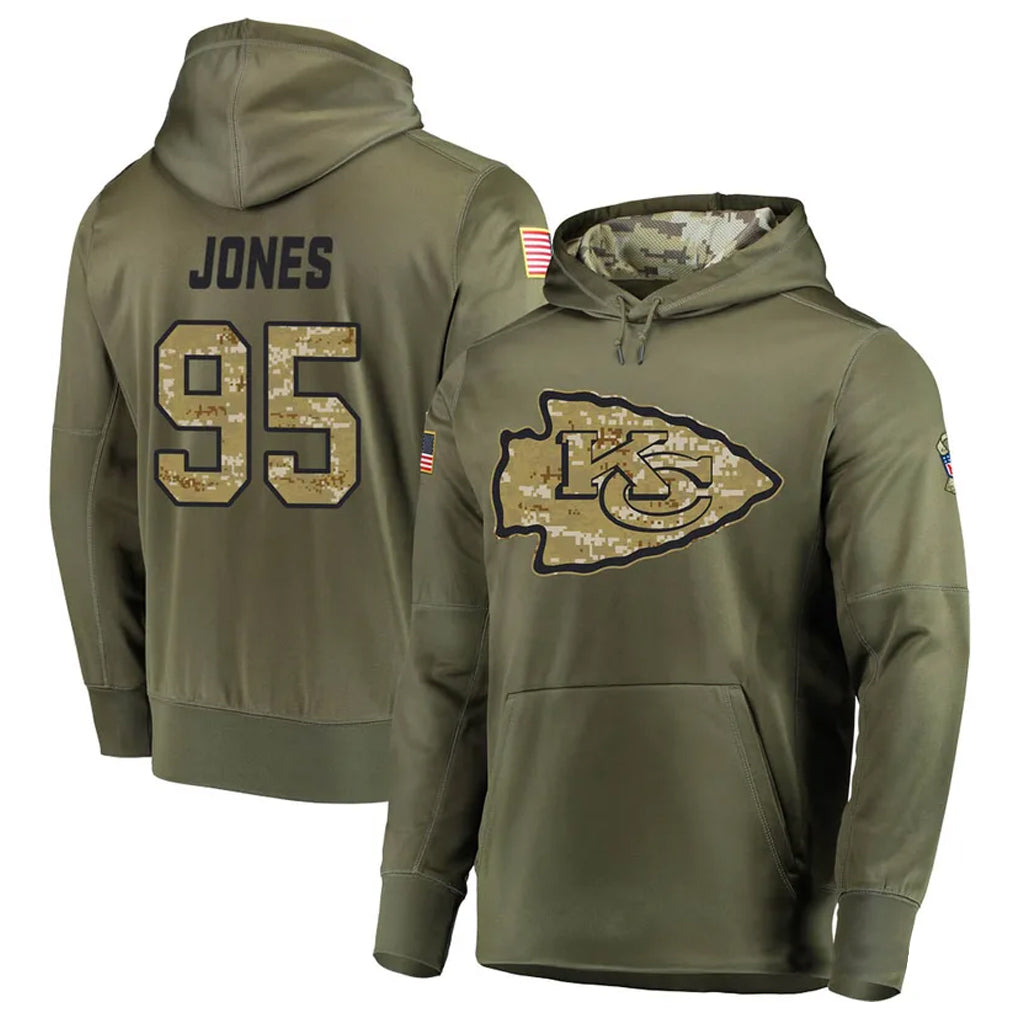Choea KC.Chiefs #95 Chris Jones Player Salute to Service Limited Olive Hoodies Stitched Jerseys