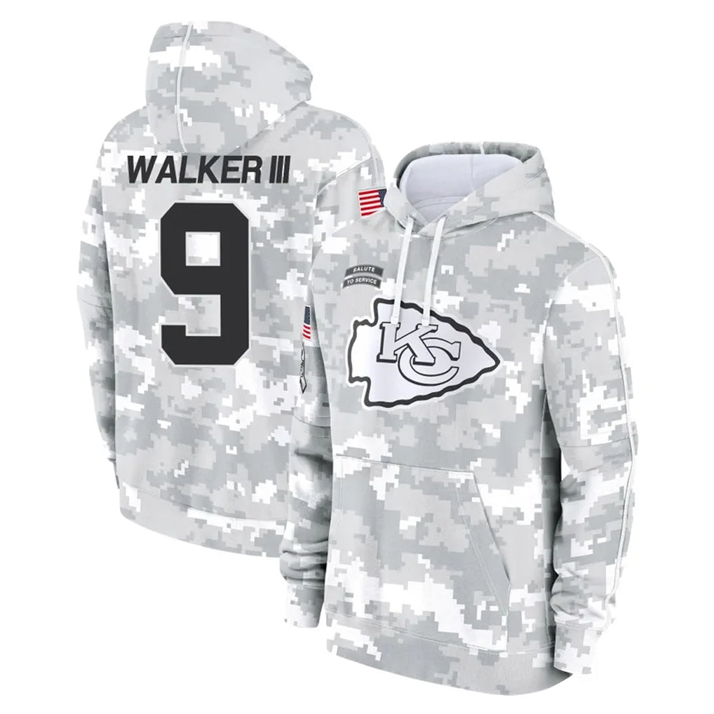 Choea KC.Chiefs #9 Kenneth Walker III Player Arctic Camo Salute to Service Hoodies Limited Game Stitched Jerseys