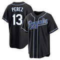 Choea KC.Royals #13 Salvador Perez Player Black Carbon Fashion Home Game Stitched Jerseys