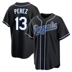 Choea KC.Royals #13 Salvador Perez Player Black Carbon Fashion Home Game Stitched Jerseys